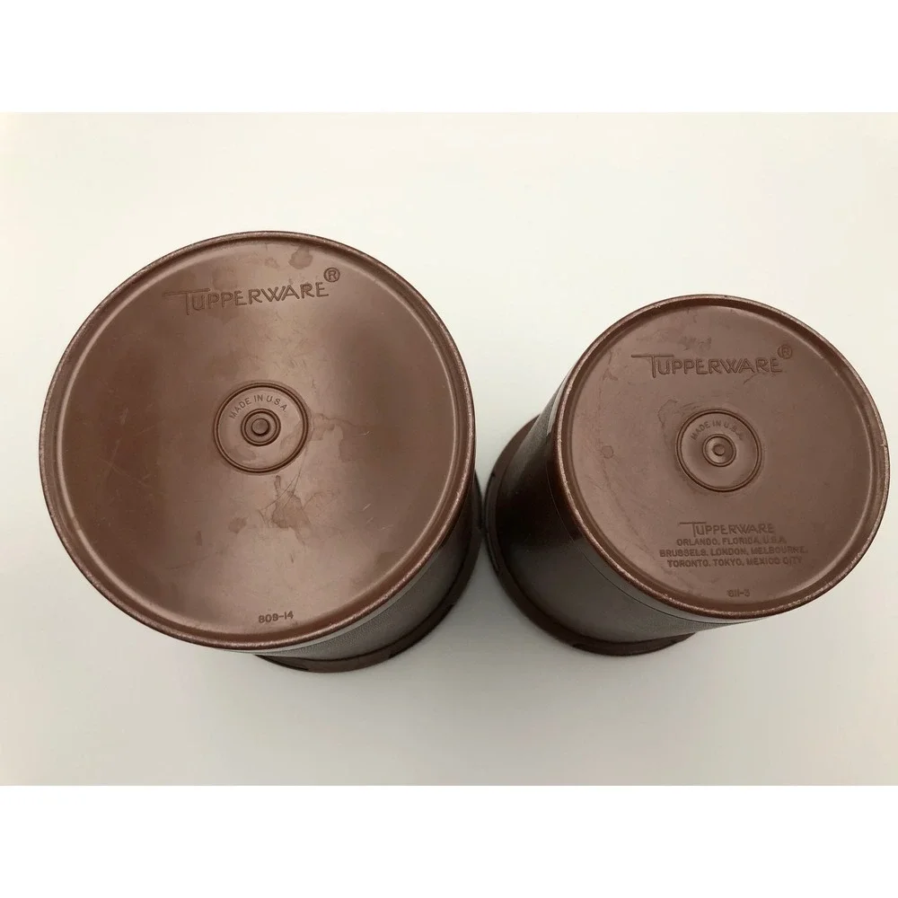 Vintage 70s Tupperware Servalier Brown Canisters COFFEE Starburst 809-14 & 811-3